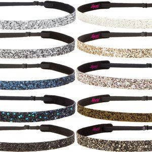 Hipsy Gift 10-pack Bling Glitter Adjustable No Slip Neutral Skinny Headbands